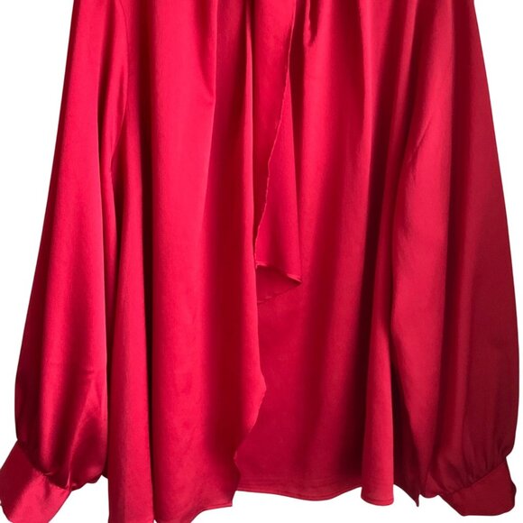 Liz Claiborne 4X Red Long Sleeve Blouse Top Overlay Ruffle Satin Old Money - Picture 3 of 13